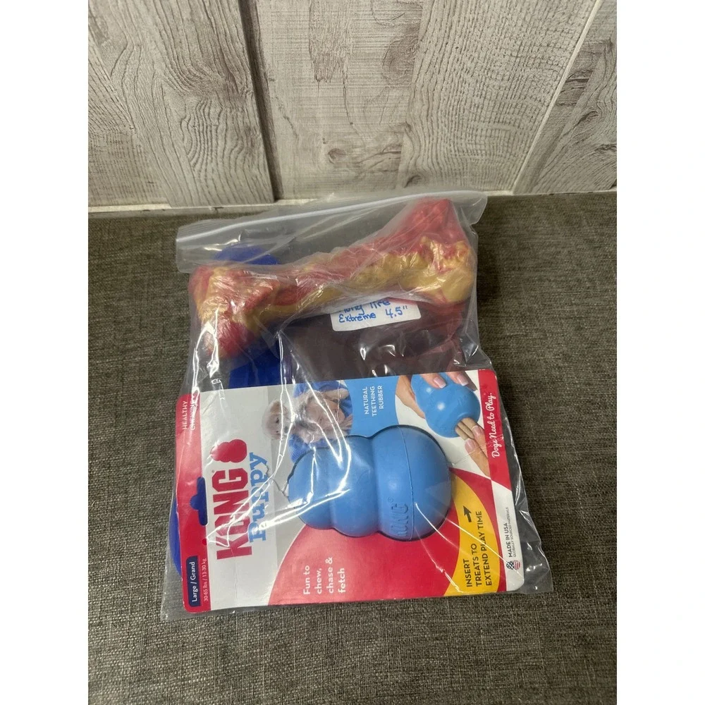 KONG Puppy Large Blue Treat Toy Tire Bone and Lick Mat Dog Toy Mixed Bundle 4pc
